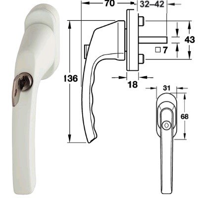 abschlie�barer Fenstergriff Hoppe Luxembourg 099S/US952 (100 Nm) Secustik, Aluminium Kunststoff-wei� beschichtet