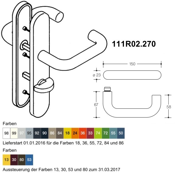 HEWI 111R02.270 92 WC-Garnitur 23 mm anthrazitgrau