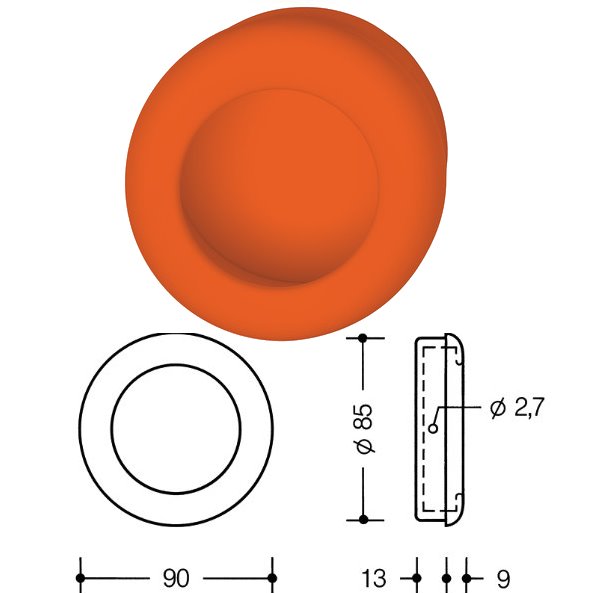 HEWI 538.90ML 24 Einlamuschel, Einlamae 85mm x 13mm, orange