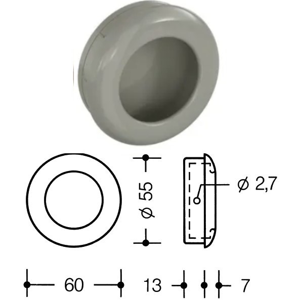 HEWI 538.60ML 95 Einlassmuschel Einlassmasse d=55mm x 13mm Felsgrau