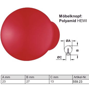 HEWI Mbelknopf 559.23 rubinrot (33) aus Polyamid, d=23/27/13 mm