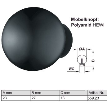 HEWI Mbelknopf 559.23 anthrazitgrau (92) aus Polyamid, d=23/27/13 mm
