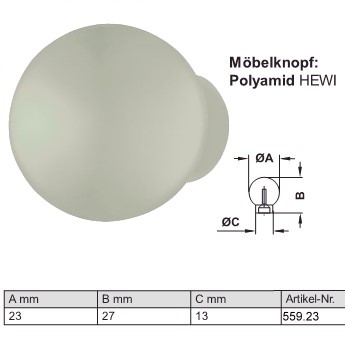 HEWI Möbelknopf 559.23 felsgrau (95) aus Polyamid, d=23/27/13 mm