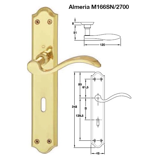 Hoppe Almeria M166SN/2700 BB Zimmertürgarnitur aus Messing poliert