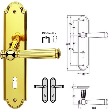 Jado Sanssouci S 949/990 PZ Langschildgarnitur, Ultra Messing poliert