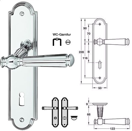 Jado Sanssouci S 949/990 WC Langschildgarnitur, Messing verchromt poliert