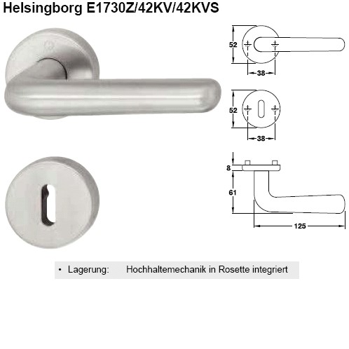 Hoppe Helsingborg E1730Z/42KV/42KVS PZ Wechsel Garnitur in Edelstahl matt