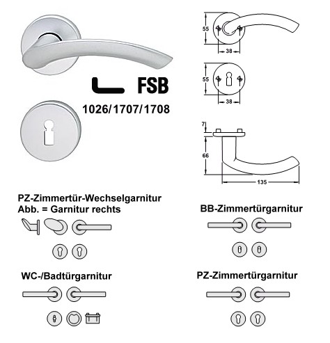 PZ Wechsel Rosettengarnitur FSB 1026/1707/1708 Aluminium silberfarbig eloxiert DIN links