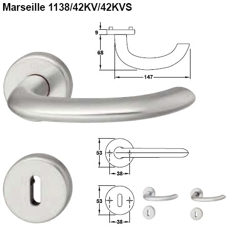 Hoppe Marseille 1138/42KV/42KVS PZ Zimmer Rosetten Garnitur Aluminium stahlfarben eloxiert