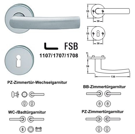 BB Zimmertür Rosettengarnitur FSB 1107/1707/1708 Aluminium silberfarbig