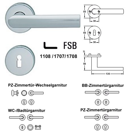 WC Zimmertür Rosettengarnitur FSB 1108/1707/1708 Aluminium silberfarbig
