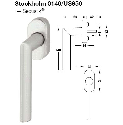 Fenstergriff Hoppe Stockholm 0140/US956 Aluminium silberfarbig eloxiert