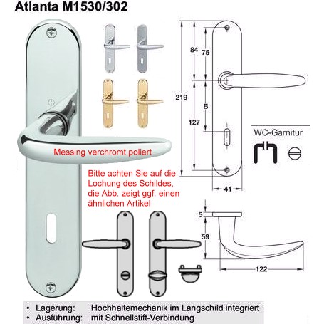 Hoppe Atlanta M1530/302 WC Zimmertrgarnitur Messing (verchromt poliert)