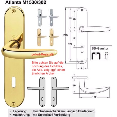 Hoppe Atlanta M1530/302 BB Zimmertürgarnitur Messing (poliert Resista®)