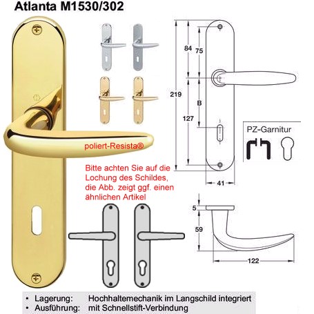 Hoppe Atlanta M1530/302 PZ Zimmertürgarnitur Messing (poliert Resista®)