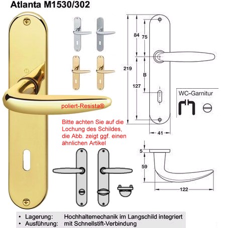 Hoppe Atlanta M1530/302 WC Zimmertrgarnitur Messing (poliert Resista)