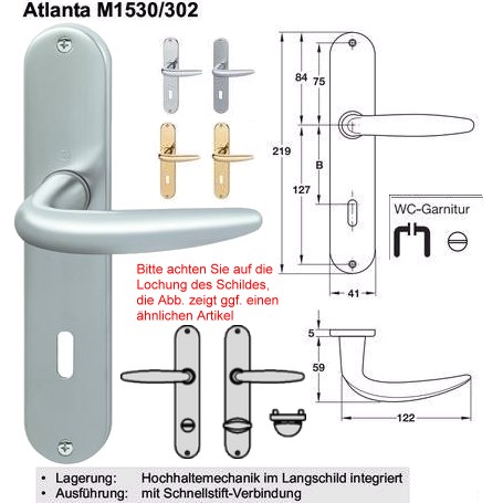 Hoppe Atlanta M1530/302 WC Zimmertrgarnitur Messing (verchromt satiniert)
