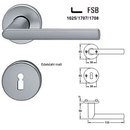 FSB 1025/1707/1708 PZ Zimmer Rosetten Wechselgarnitur Edelstahl matt (links)