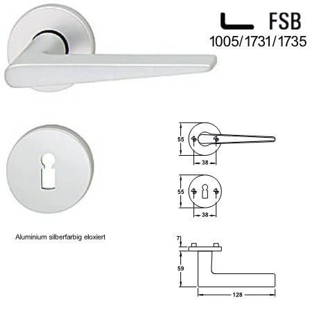 PZ Wechsel Rosettengarnitur FSB 1051/1731/1735 Aluminium silberfarbig eloxiert DIN rechts
