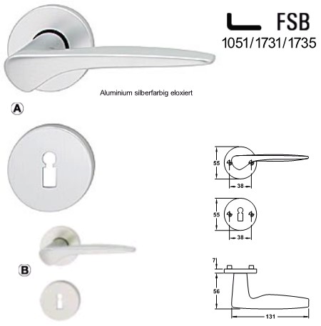 BB gelochte Zimmertr Rosettengarnitur FSB 1051/1731/1735 Aluminium neusilberfarbig eloxiert