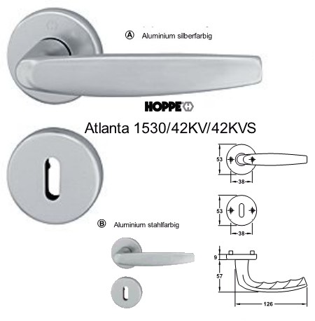 Hoppe Atlanta 1530/42KV/42KVS PZ Wechsel Rosetten Garnitur Aluminium stahlfarbig eloxiert