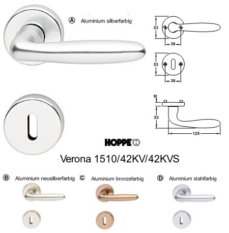 Hoppe Verona 1510/42KV/42KVS WC Zimmer Rosetten Garnitur Aluminium silberfarbig eloxiert