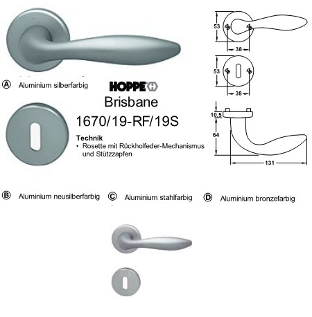 Hoppe Brisbane 1670/19 RF/19S PZ Wechsel Rosetten Garnitur Aluminium silberfarbig eloxiert (links)