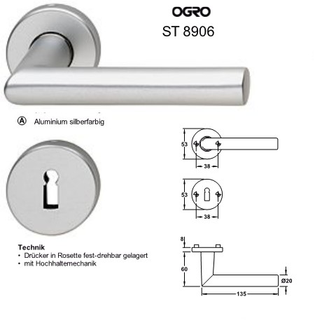 Ogro ST 8906 WC Zimmer Rosetten Garnitur Aluminium silberfarbig eloxiert