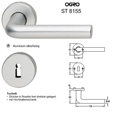 Ogro ST 8155 WC Rosetten Zimmergarnitur Aluminium silberfarbig eloxiert