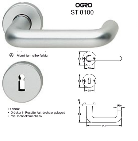 Ogro ST 8100 BB Rosetten Zimmertürgarnitur Aluminium silberfarbig eloxiert