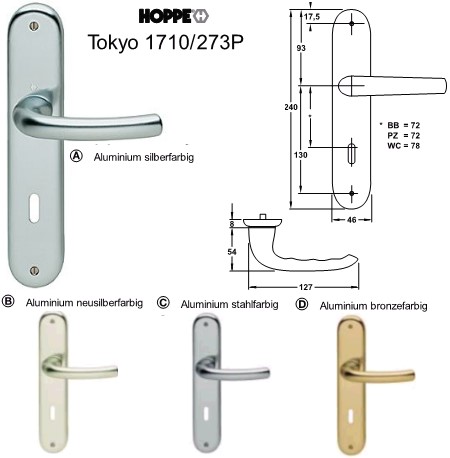 Hoppe Tokyo 1710/273P PZ Wechsel Garnitur ALU bronze
