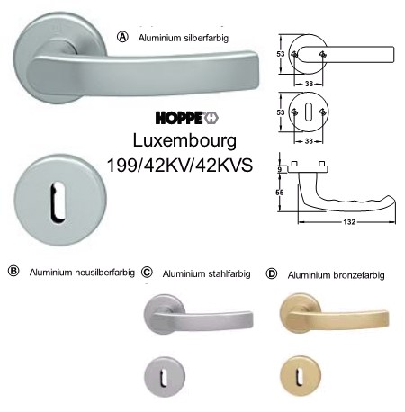 Hoppe Luxembourg 199/42KV/42KVS BB Zimmer Rosetten Garnitur Aluminium silberfarbig eloxiert