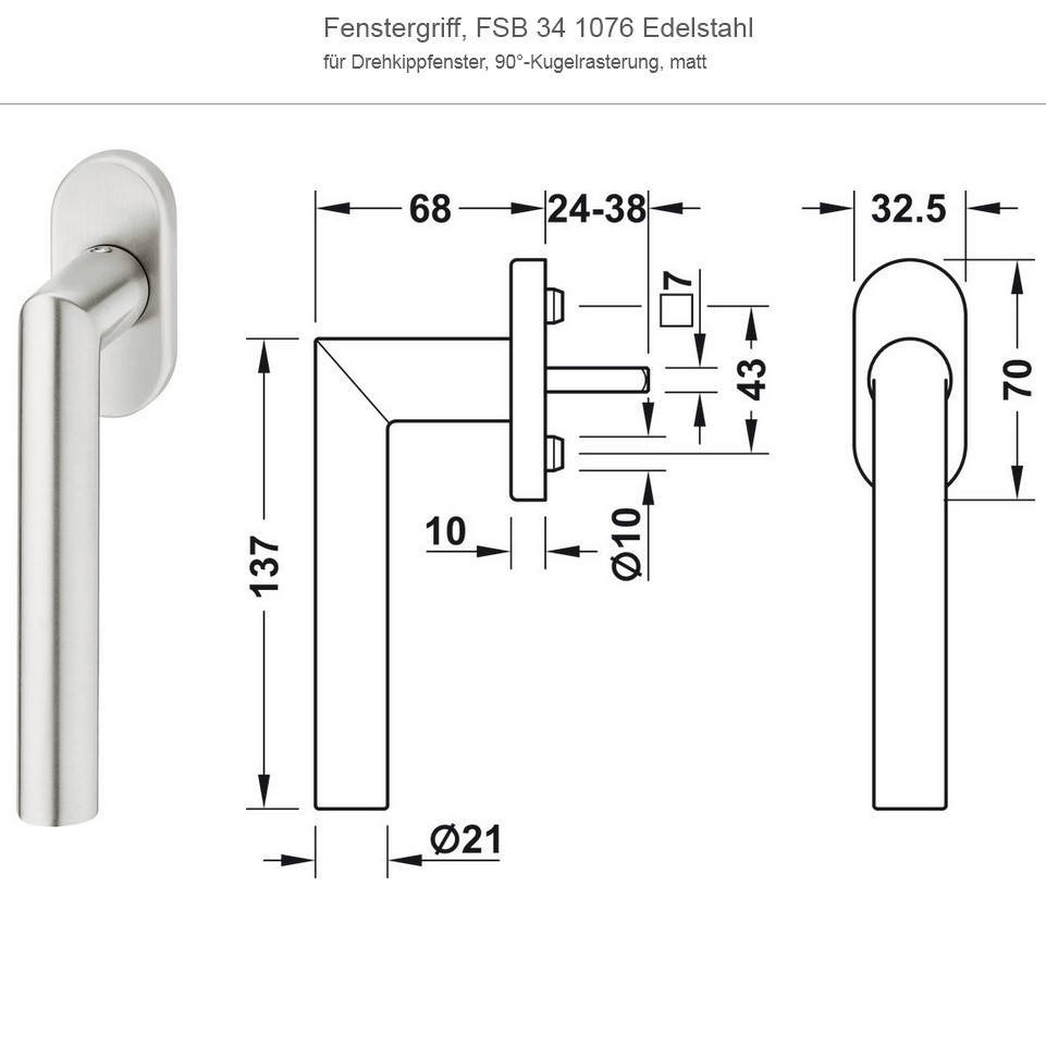 FSB 34 1076 Edelstahl Fenstergriff