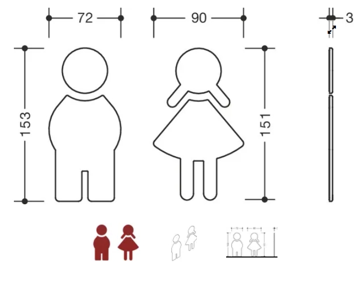 801.910.040.33 Set Symbole Mann und Frau rubinrot