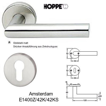 Hoppe Amsterdam E1400Z/42K/42KS Edelstahl PZ Zimmer Rosetten Garnitur