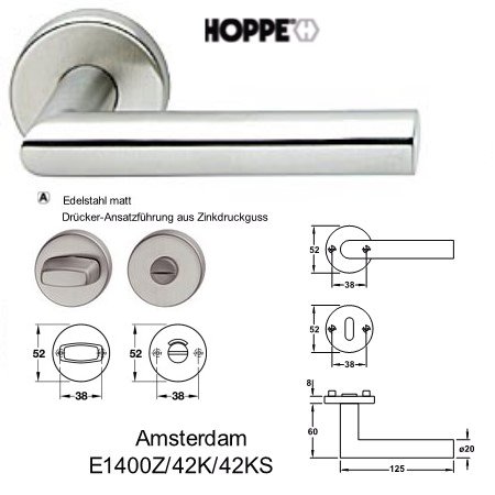 Hoppe Amsterdam E1400Z/42K/42KS Edelstahl WC Zimmer Rosetten Garnitur