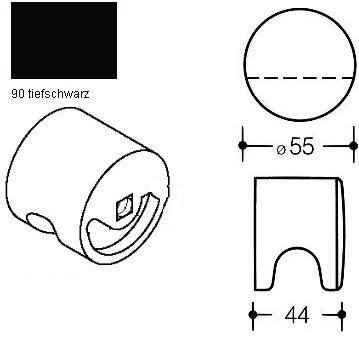 HEWI 122.23LT 90 Knopfdr�ckerlochteil vk8 tiefschwarz