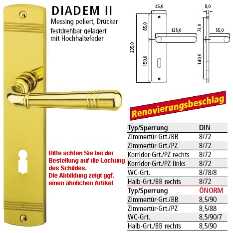 Schössmetall Diadem II WC Langschildgarnitur in Messing poliert PVD