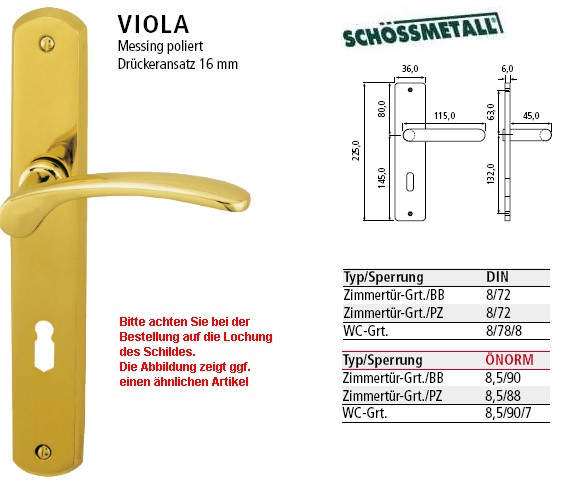 Schössmetall Viola WC Langschildgarnitur in Messing poliert