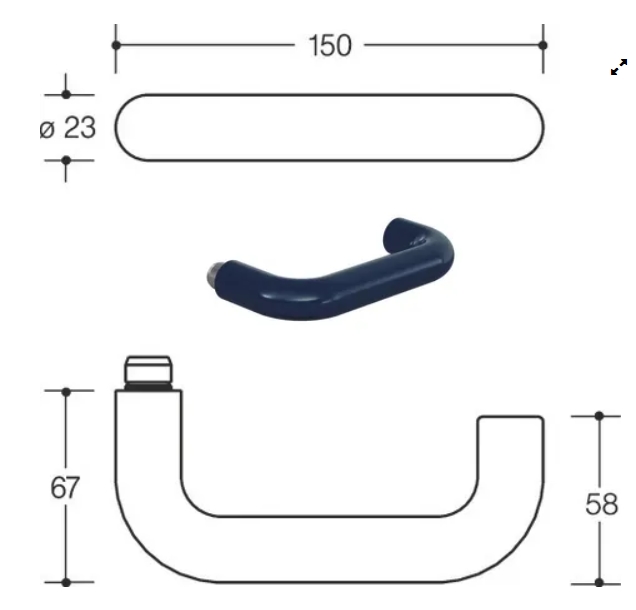 HEWI 111.23RLT Tuerdruecker Lochteil d= 23 mm in 50 stahlblau VK 8 mm