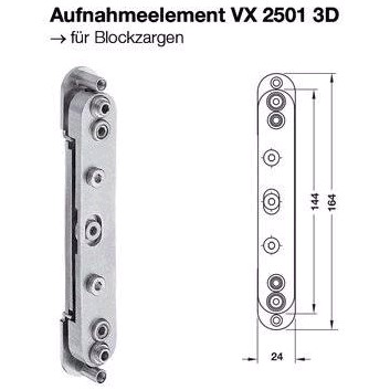 Simonswerk Aufnahmeelement VX 2501 3D (Blockzargen) einstellbar mit ständig fixierter Tür