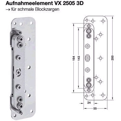 Simonswerk Aufnahmeelement VX 2505 3D (schmale Blockzargen) einstellbar mit ständig fixier...