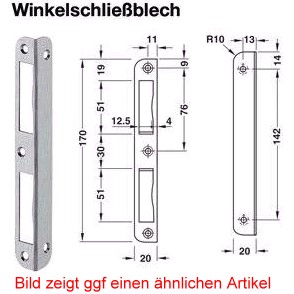 Winkelschliessblech für gefälzte Türen 20/20/170 mm Edelstahl matt
